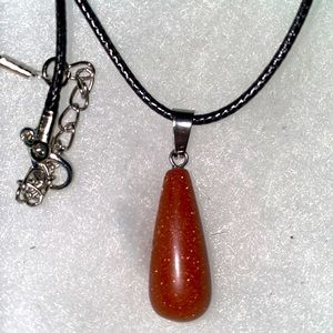 Boho Goldstone Crystal Black Cord Necklace 18-20”
